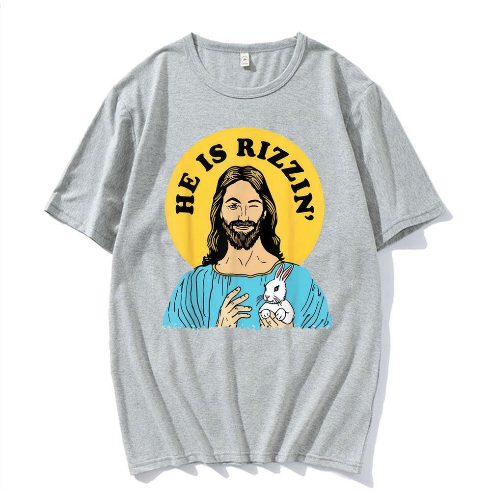 Fashion He Is Rizzin Jesus Funny Meme Graphic T Shirts Men Women Humor Streetwear Tshirts Casual 100 Cotton Oversized Tshirt