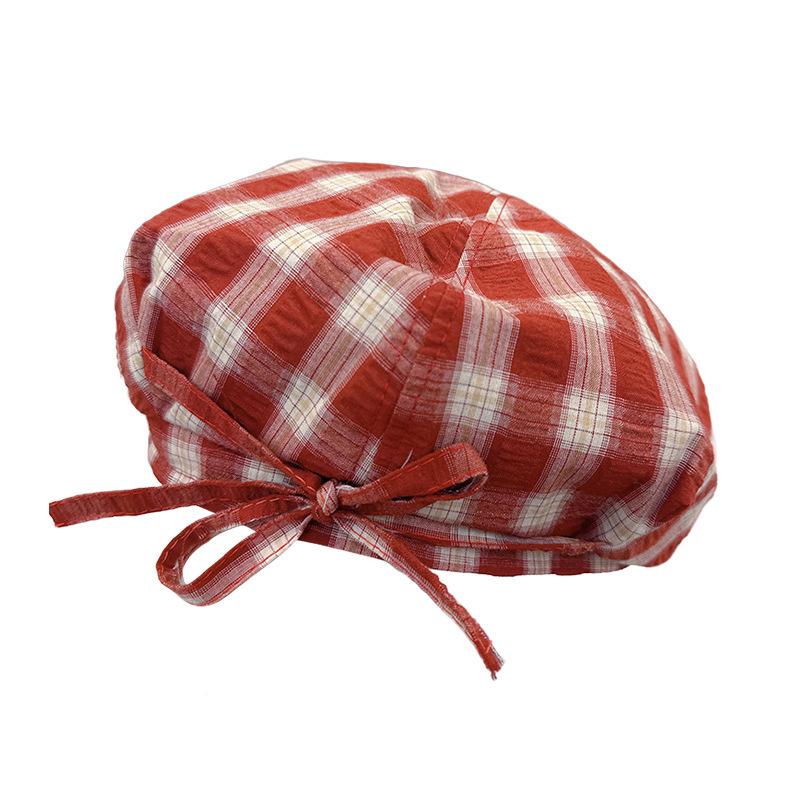 

Early autumn thin retro plaid octagonal hat fashion beret children breathable face small literary newsboy hat one size fits all