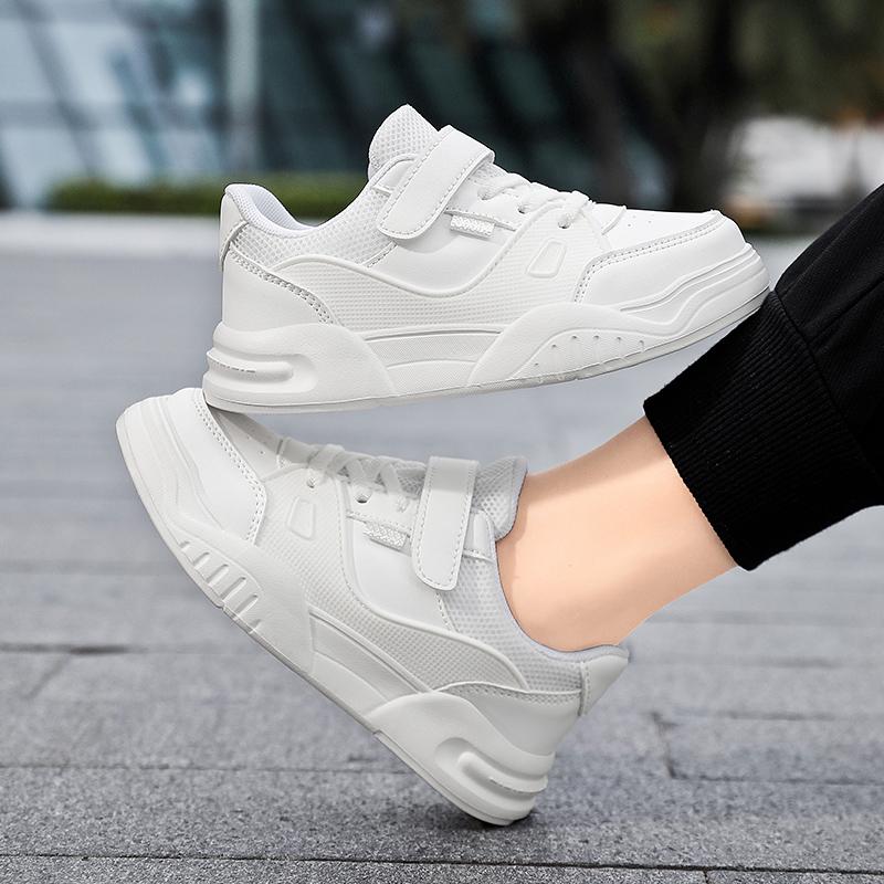 Children's Fashionable and Convenient Velcro Casual Sports Shoes Thick Soled Height Increasing Casual Board Shoes White Shoes