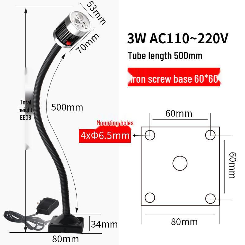 Nine Machine Tool Gooseneck Magnetic Work Light - 3W/6W/9W, 24V/220V, Strong Magnetic Base, Long Arm