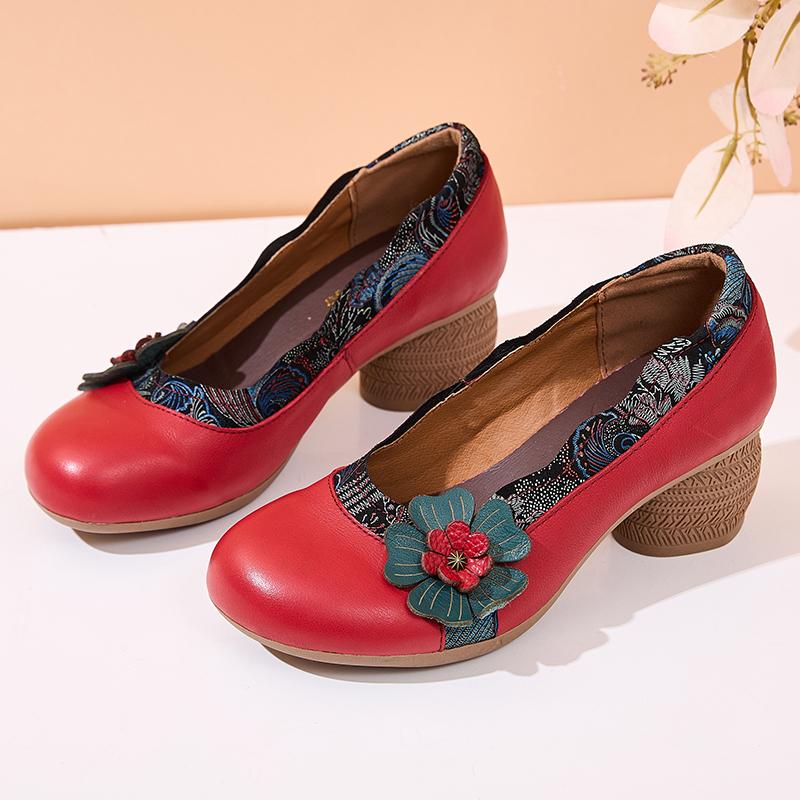 Fashion GKTINOO 2025 Spring Flower Genuine Cow Leather Shoes Women Shoes Elegant Fashion Shoes Woman Retro Handmade Shoes High Heels