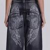 Women's New Washed and Aged Gradient Wing Print Retro Loose Wide Leg Jeans Sub