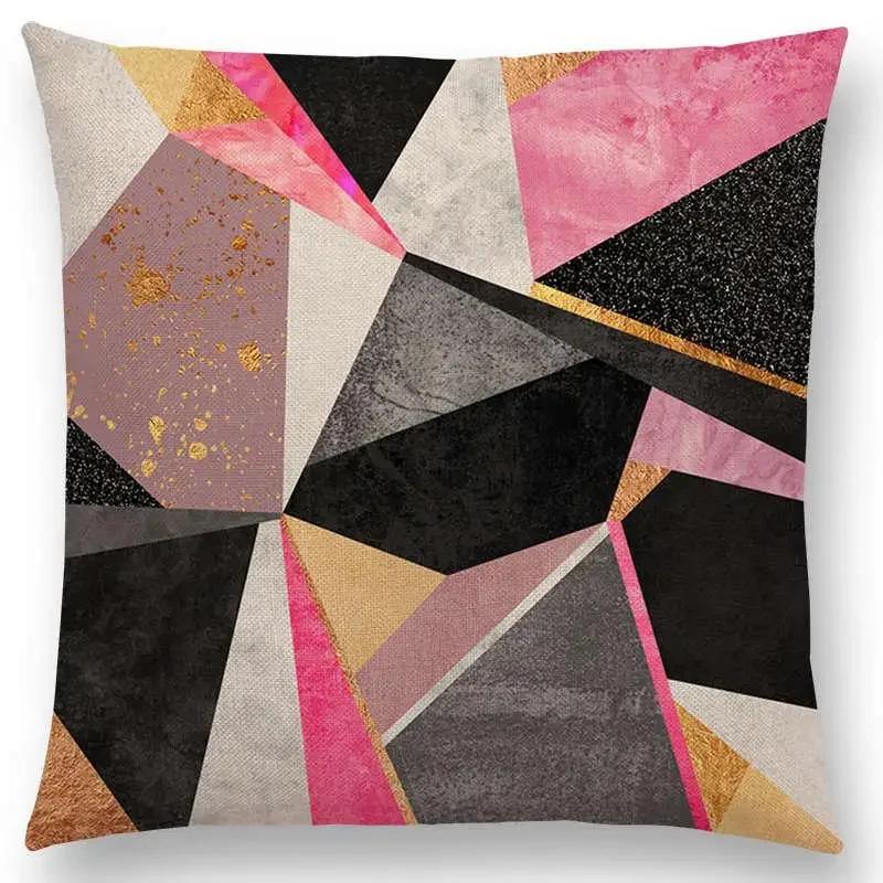 New Colorful Blocks Layers Stripes Geometric Combination Gold Lines Gorgeous Prints Cushion Cover Throw Pillow Case