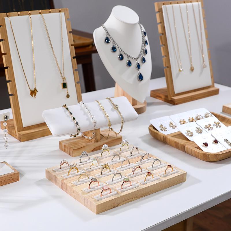 Solid Wood Minimalist Ring Display Tray with 20 Slots