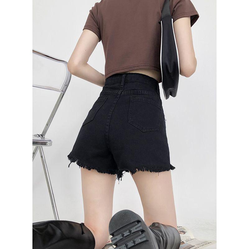 Women's High Waist Black Wide Leg Denim Shorts - Retro Raw Edge, Spring/Summer 2025
