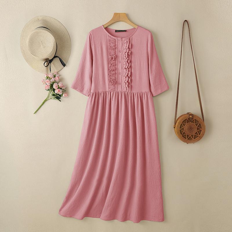 

ZANZEA Женское повседневное летнее платье с круглым вырезом, однотонное, с коротким рукавом 5XL розовый