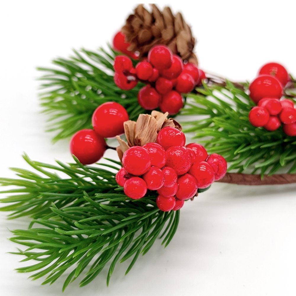 Party Decor Home Wedding Artificial Pine Cone Bubble Flower Branch Red Berry Bouquet