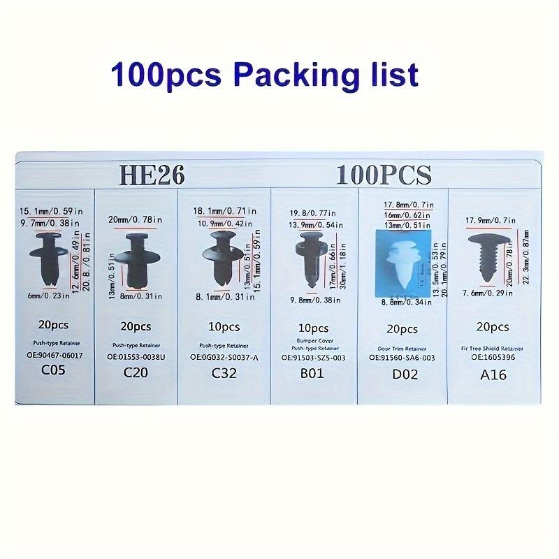 100 szt. 6 rodzajów uniwersalnych plastikowych łączników samochodowych, gwoździ wkręcanych z tworzywa sztucznego, pakowanych w pudełka