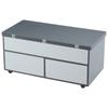 Mesa de centro regulable en altura de 100*98*65 cm con almacenamiento oculto, ruedas y cajones, mesa de comedor multifuncional, empalme gris-blanco