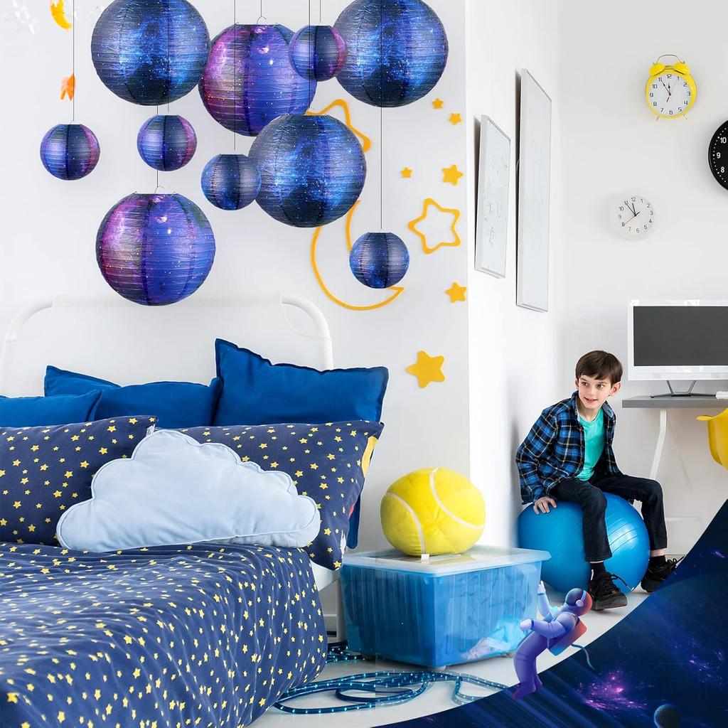 Hortsun 20 Pieces Galaxy Print Paper Lanterns Chinese Japanese Lanterns Space Themed Hanging Paper Decoration Ceiling Decor Galaxy Themed Party