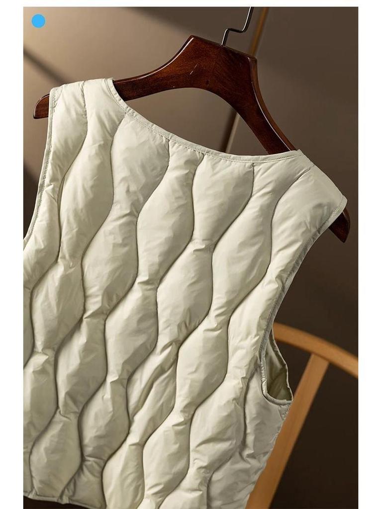 Women's 2024 V-Neck Lightweight Down Vest - Short Style, Sleeveless Base Layer Coat