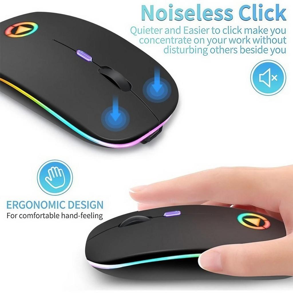 Ultra Thin 2 4G Wireless Mouse Noiseless Portable Optical Multicolor LED for PC Laptop Tablet