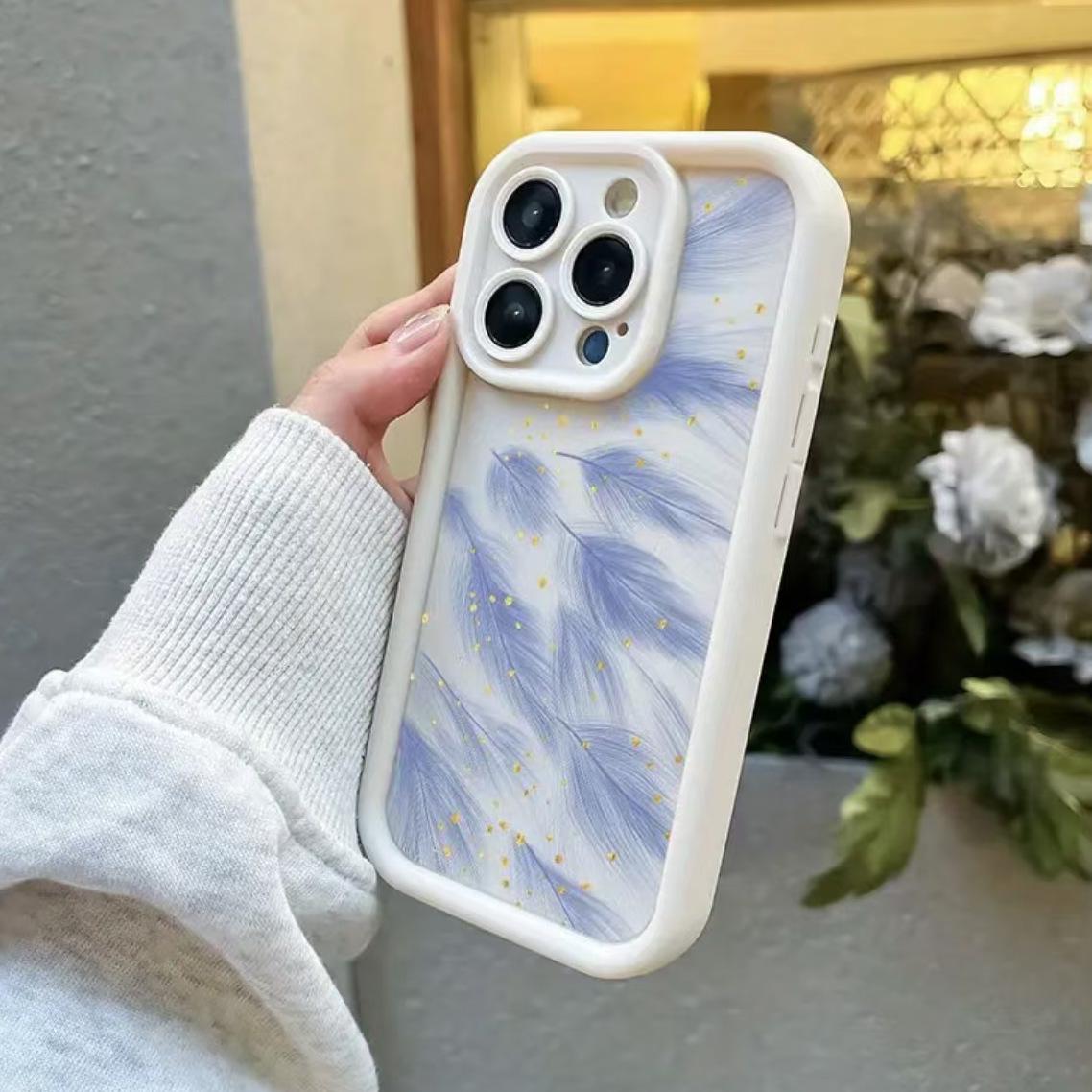 

Blue Feather Yarn Phone Case for Apple 17/16/15 Pro, 14 Pro Max, 13/12 - Cross-border Hot-seller iPhone 14 ProMax