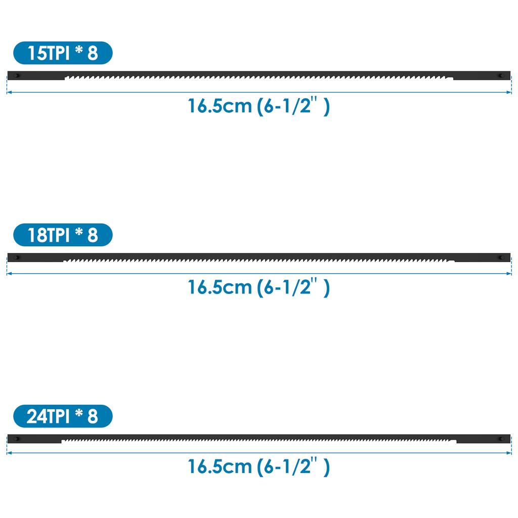 22/24Pcs Coping Saw Blades 15/18/24TPI High Carbon Steel Cutting Saw Blades Woodworking Tools for Wood Plastic Metal Cutting