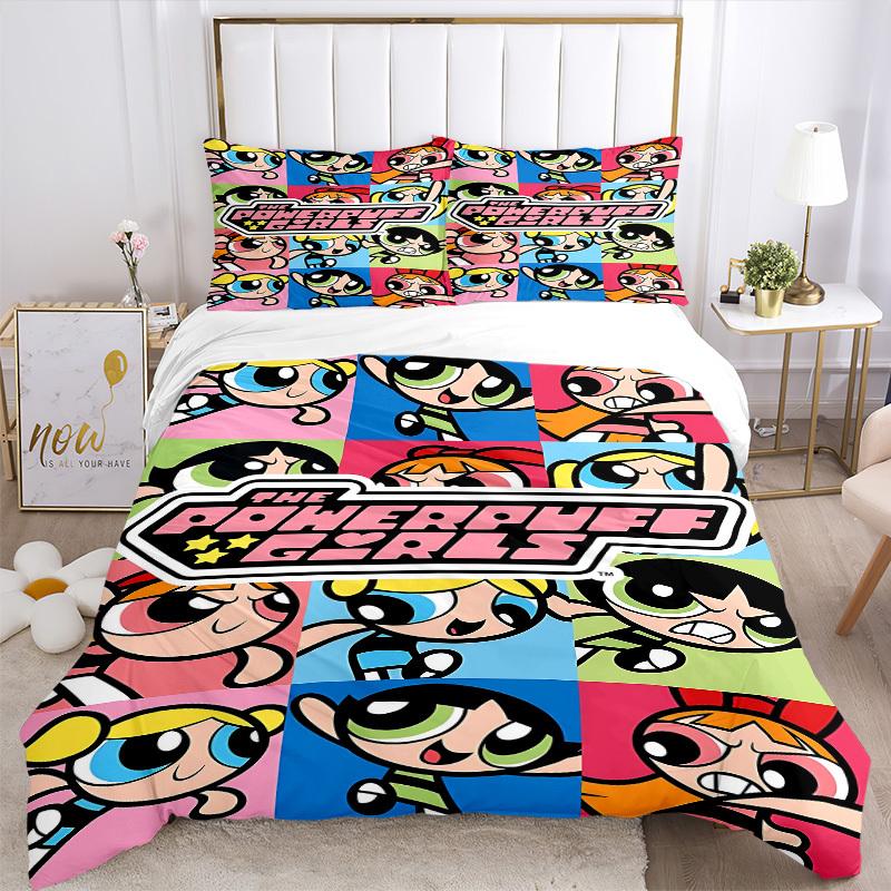 3pcs bedding set Powerpuff Girls Includes 1 Comforter + 2 Pillowcases, Without Pillow Inserts, Soft Comfortable, Lightweight Breathable, Pri