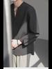 Korean-Style Men's Solid Color V-Neck Long-Sleeve Casual Pullover Shirt