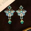 Used Vintage Enamel Butterfly Earrings - Retro French Court Style Pendant Studs