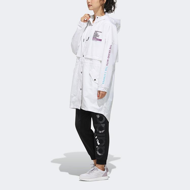 Adidas Neo Printed Logo Letter Sports Mid-Length Hooded Windbreaker Women Outerwear White FU1073