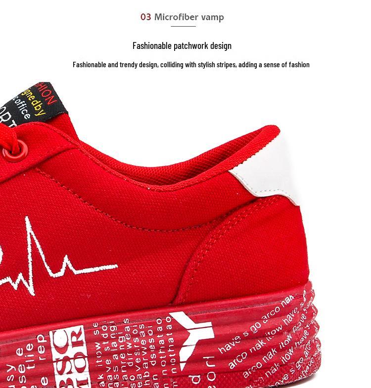 Unisex Red Canvas Sneakers: Women's Fashion, Men’s Thick-Soled Casual Shoes for Summer, Low-Top Design