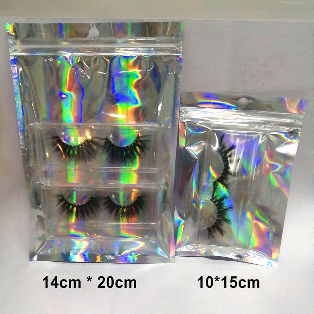 Amusedly 100Pcs/Set Clear Holographic Laser Seal Bags Eyelashes Package Storage Pouch