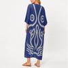 Women V Neck Bohemian Print Kaftan Dress Loose Fit Maxi Robe for Beach Holiday Home Relaxation Casual Wear
