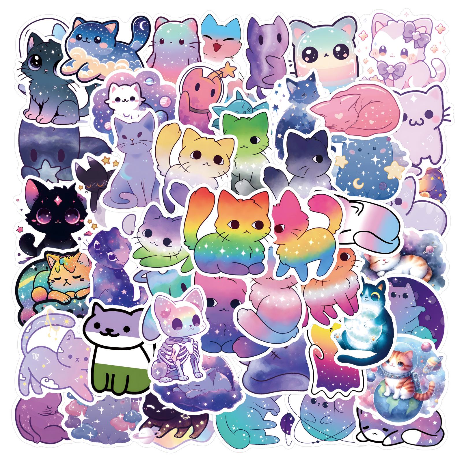 55-Piece Starry Sky Cat Stickers - Cute & Trendy Waterproof Decals for DIY Decoration
