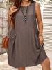 2026 New European Beautiful Women's Skirt Round Neck Solid Color Sleeveless Casual Elegant Fashion Sleeveless Dress
