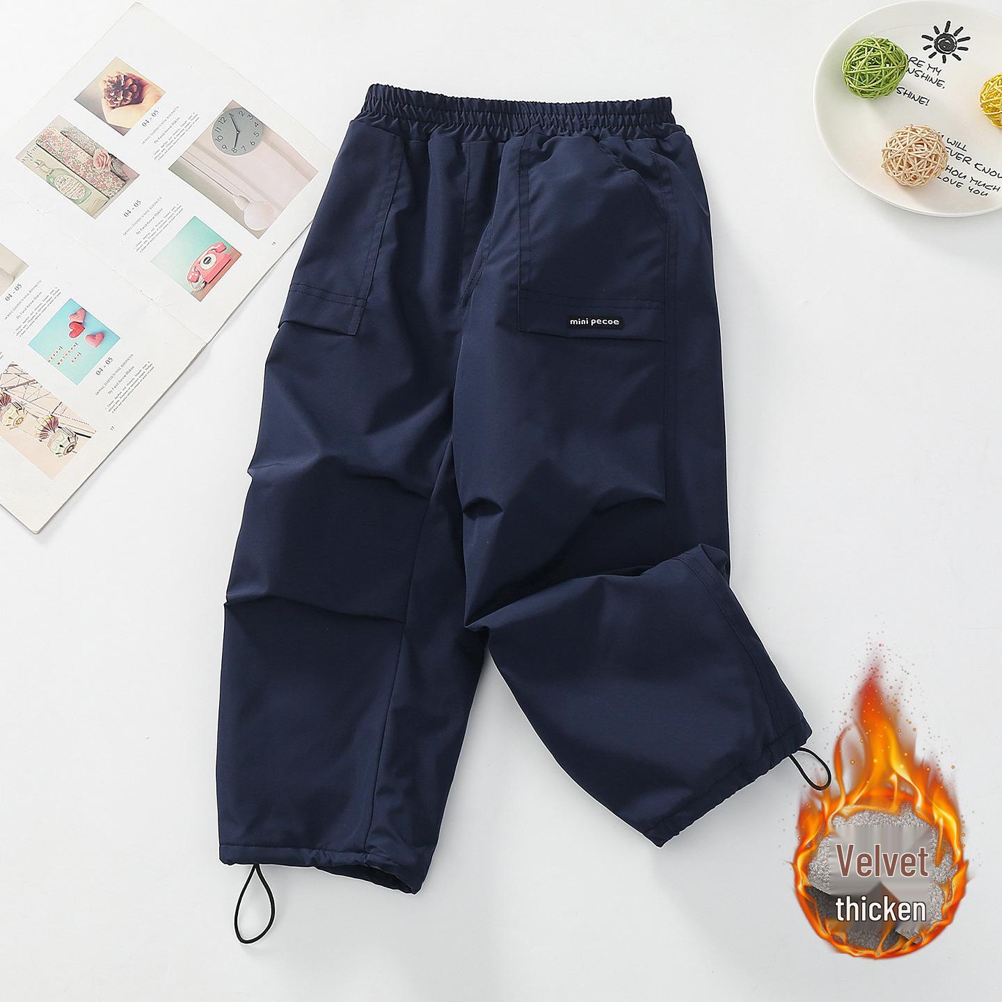 

Boys and Girls Thick Fleece-Lined Ski Pants - Autumn/Winter 2025 Style for Big Kids 150 темно-синього кольору