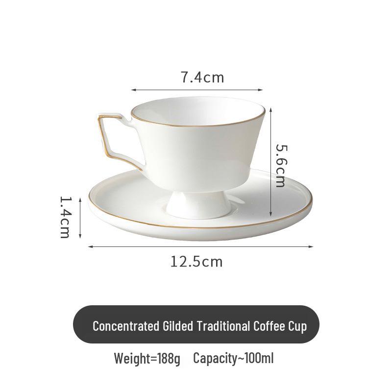 Pure White Bone China Espresso Cup & Saucer with Gold Rim, 80ml