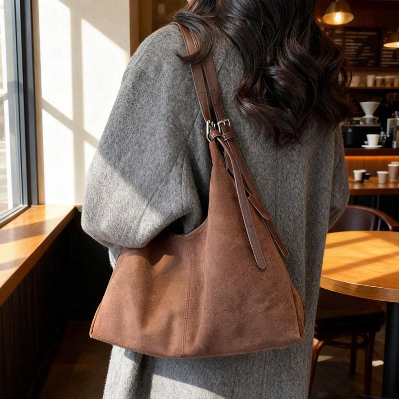 Elegant Suede Retro One-Shoulder Tote: Versatile, Large-Capacity Crossbody for Casual Commutes