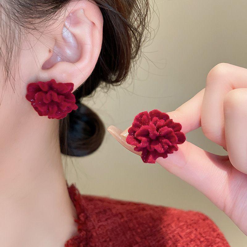 14K Gold-Plated Diamond Bow Heart Flower Earrings In Ankara Red