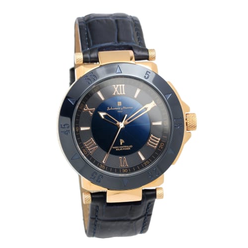 

Мужские часы Salvatore Marra королевского синего цвета с радиоуправляемым солнечным механизмом и кожаным ремешком, модель SM18112S-PGBL