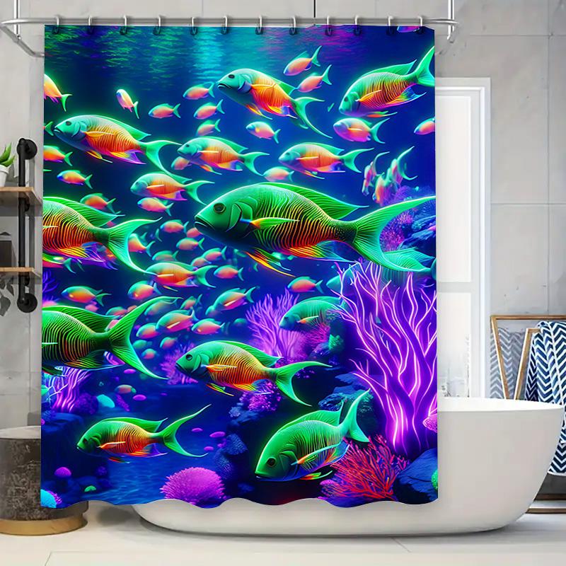 High-Quality Fish Tank Shower Curtain Colorful Aquatic Print for Bathroom Decorations Perfect Gift Idea (72 x 72) [Free Shipping