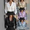 QICED Women's Fashion Long Sleeve Autumn Winter V-Neck Casual Blouses & Shirts Casual Chic