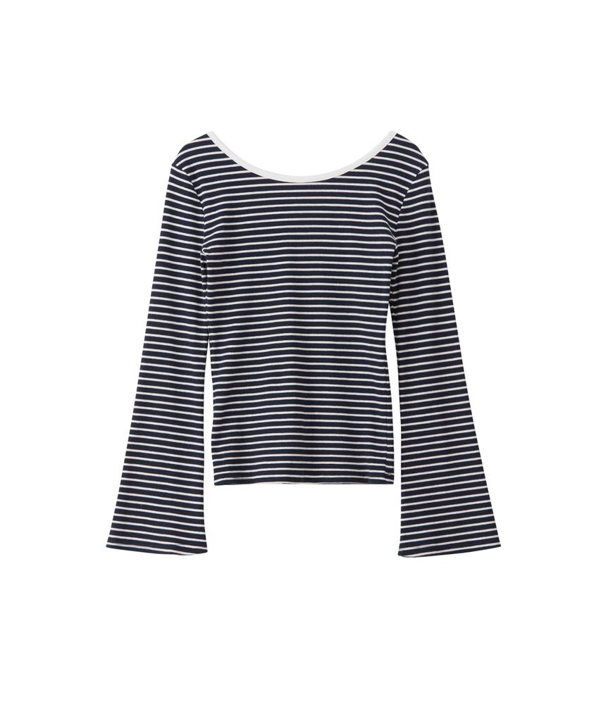 SALON DE YOHN Back Point Stripe T_ Navy
