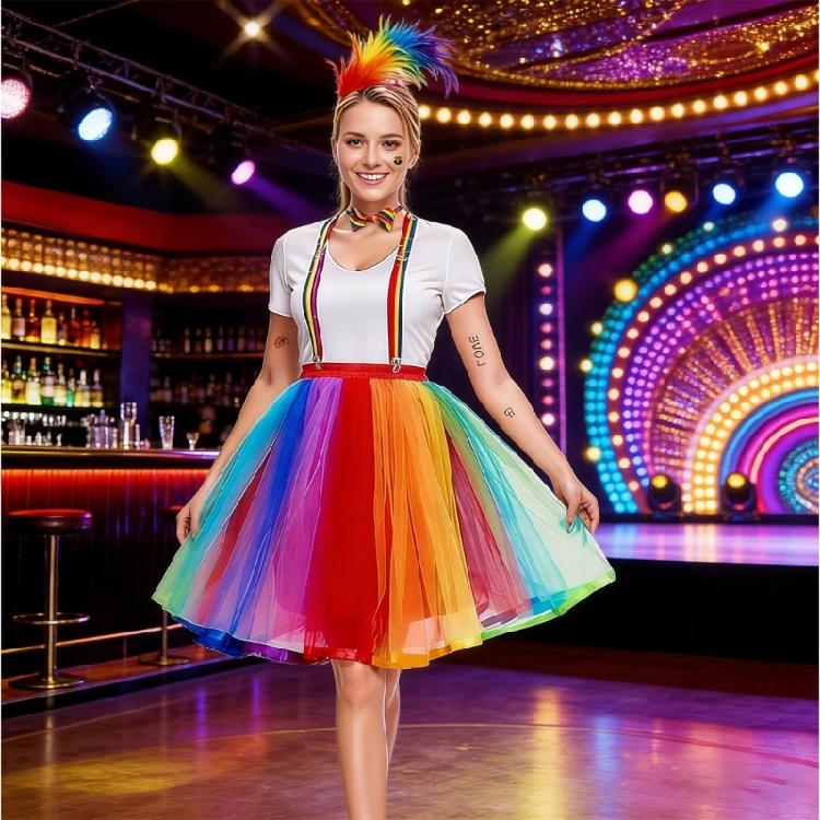 Clown Kostüm Set Feder Stirnband Regenbogen Tutu Rock Handschuhe Socken Hosenträger Fliege Zirkus Outfit Halloween Kostüm