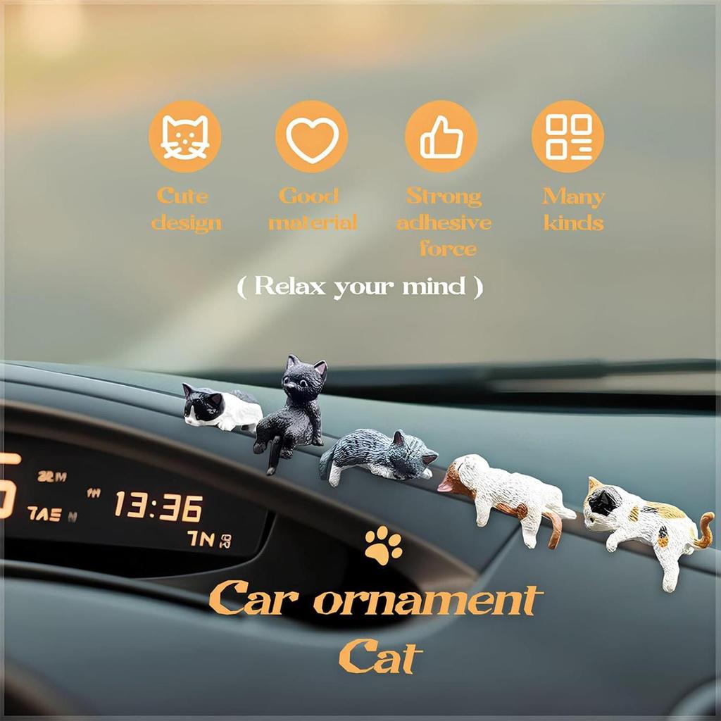5pcs Small Cat Figurines Small Cute Animal Car Ornament Kitten Car Interior Decorations For Desk Shelf Living Room office