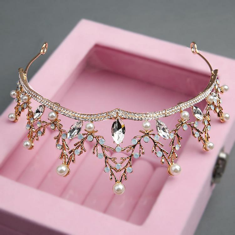 Bridal Alloy Rhinestone Crown Headdress New Baroque Crown Wedding Gauze Accessories Crystal Gold Birthday Hair Accessories
