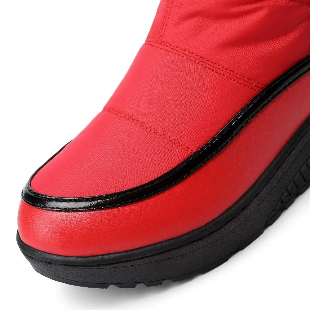 White Winter Warm Fur Knee High Snow Boots Women Red Black Striped PU Waterproof Down Party Lady Wedge Heels Platform Long Boots