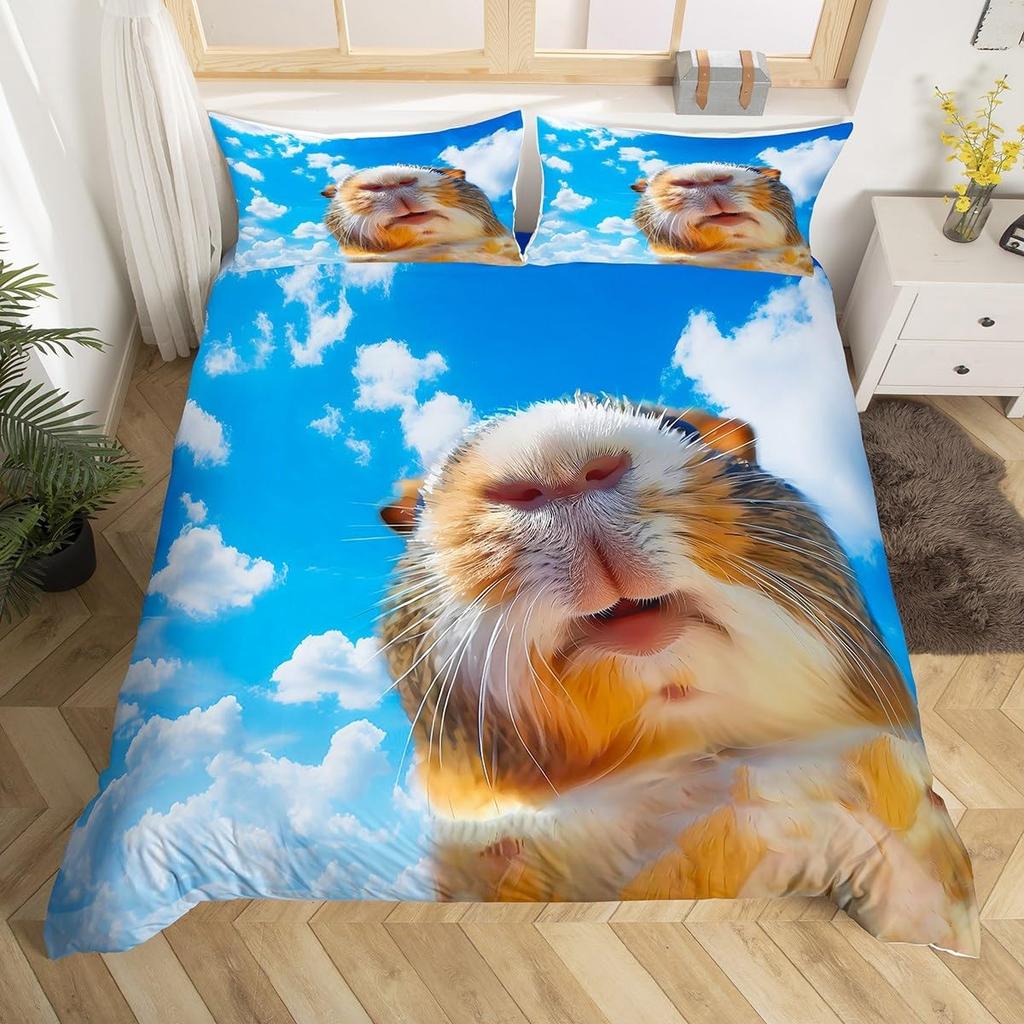 Caroon Guinea Pig Duvet Cover Twin Queen Size For Teen Girls Snow Natural Guinea Pig Bedding Set,Kawaii Animlas Comforter Cover