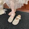 Woven Hollow Bag Head Half Slippers Women's Outer Wear 2025 Spring and Summer Retro Versatile Flat Soft Bottom Lazy Slippers Comfortable