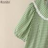 ZANZEA Women Casual Turn Down Collar Summer Short Sleeve Grid Blouse
