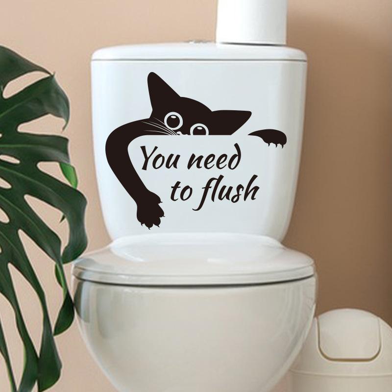

Смішні наклейки на туалет для котів Чорно-білі наклейки на стіну для ванної кімнати Самоклеючі Домашній декор Знімай та клеїть Вінілове мистецтво 25x30cm