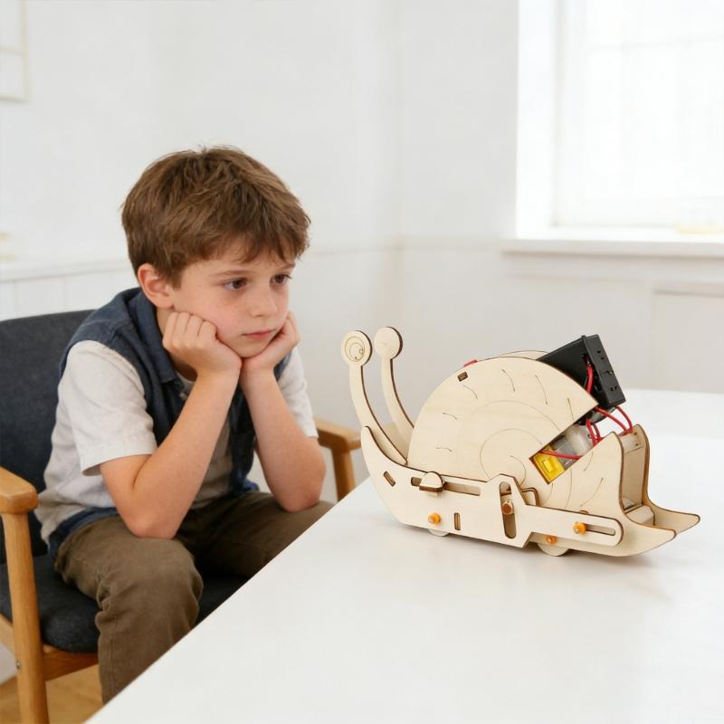 Friendly Wooden Funny Electric Snail Model Hand Craft Set for Educational Physics Teaching and Student Craft Projects