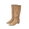 Small man inner height increase but knee boots stacking boots women's boots early autumn retro suede khaki boots western boots