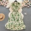 French Sweet Gentle V-neck Floral Chiffon Dress Women's Summer Tight Waist Elegant Slim Looking Vacation Style Fairy Dress