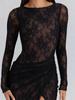 Black Lace Asymmetrical Slit Dress with Embroidery