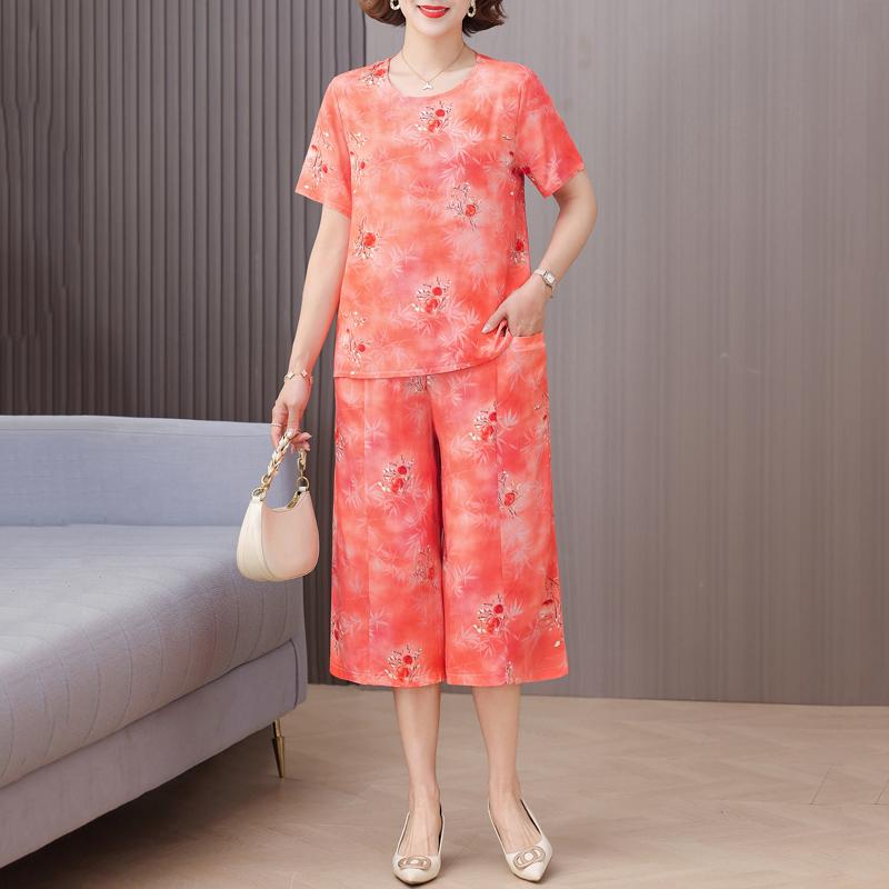 Elegante 2-teilige Sets Damen Sommerkleidung Vintage Lockerer Druck Übergröße Hosenanzüge