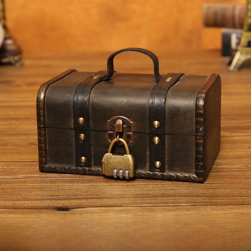 Vintage Wooden Organizer Box With Lid For Desk Jewelry Makeup Decoration Storage