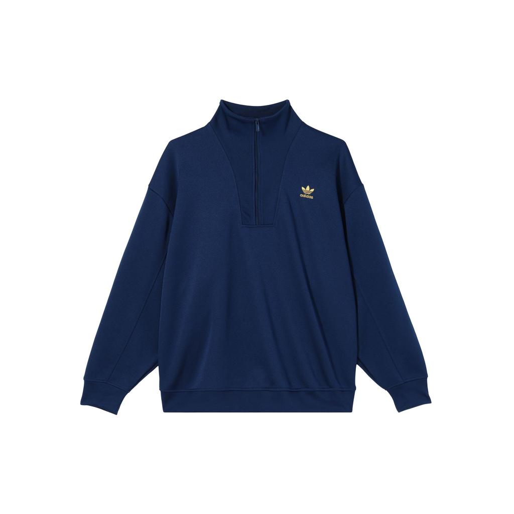 Adidas Alphabet Logo Print Half-Zip Pullover Sweatshirt Women Tops Navy II0747